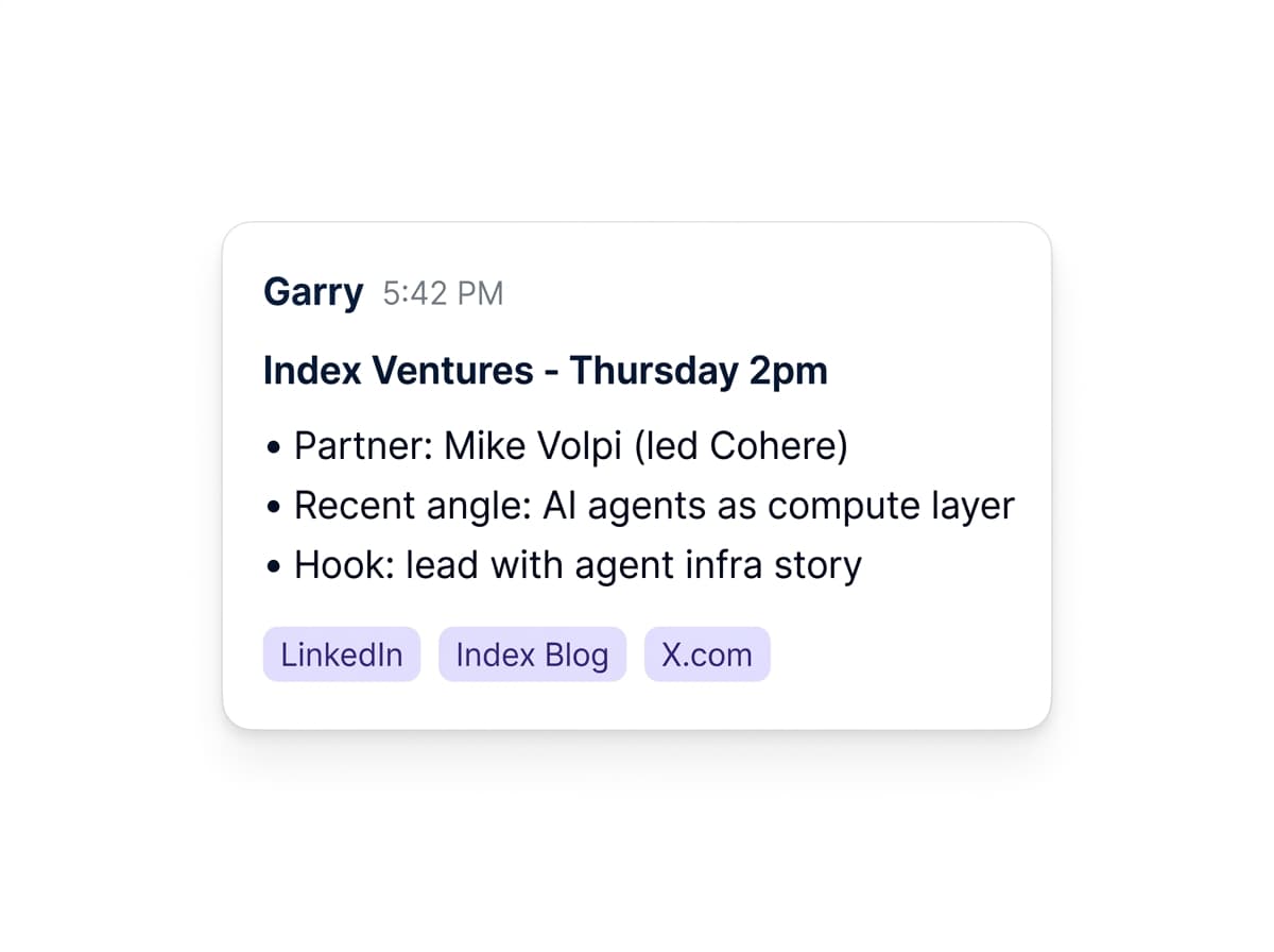 Morning brief email summarizing the day's investor meetings