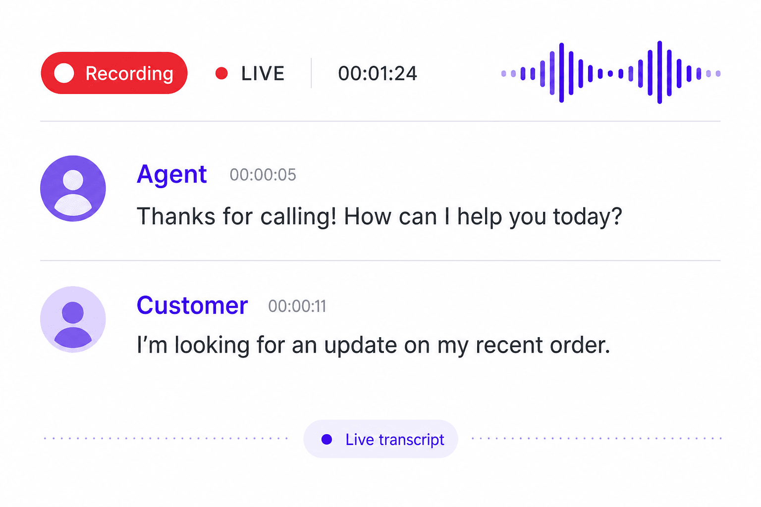 Customer Call Recording step screen