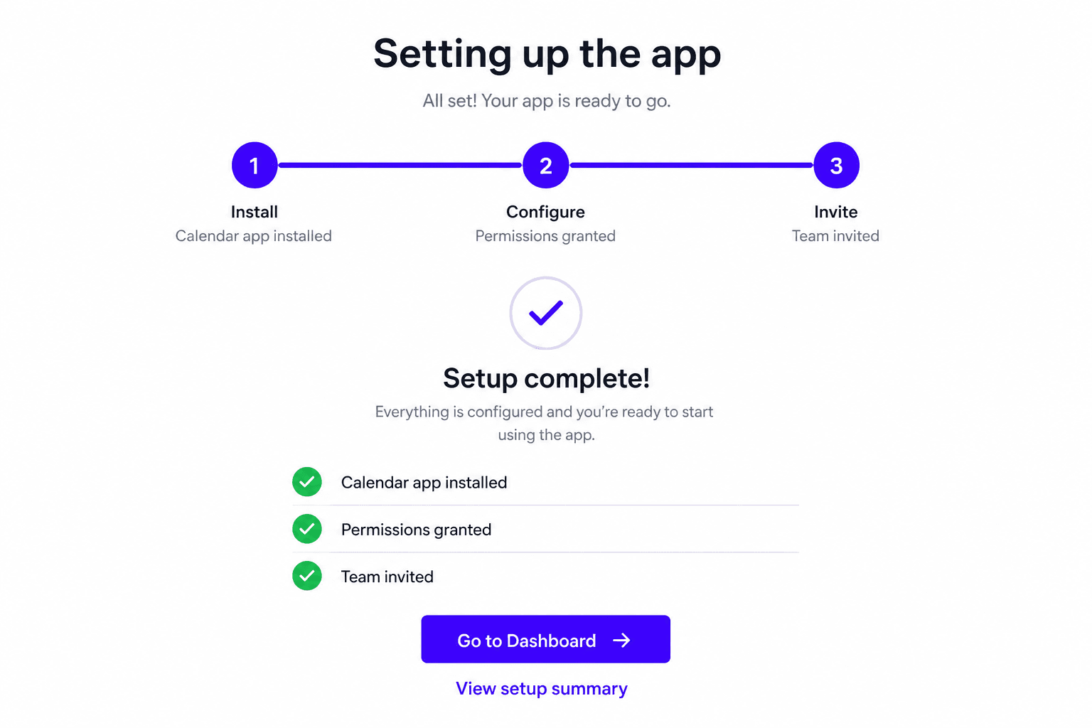 Setting up the app step screen
