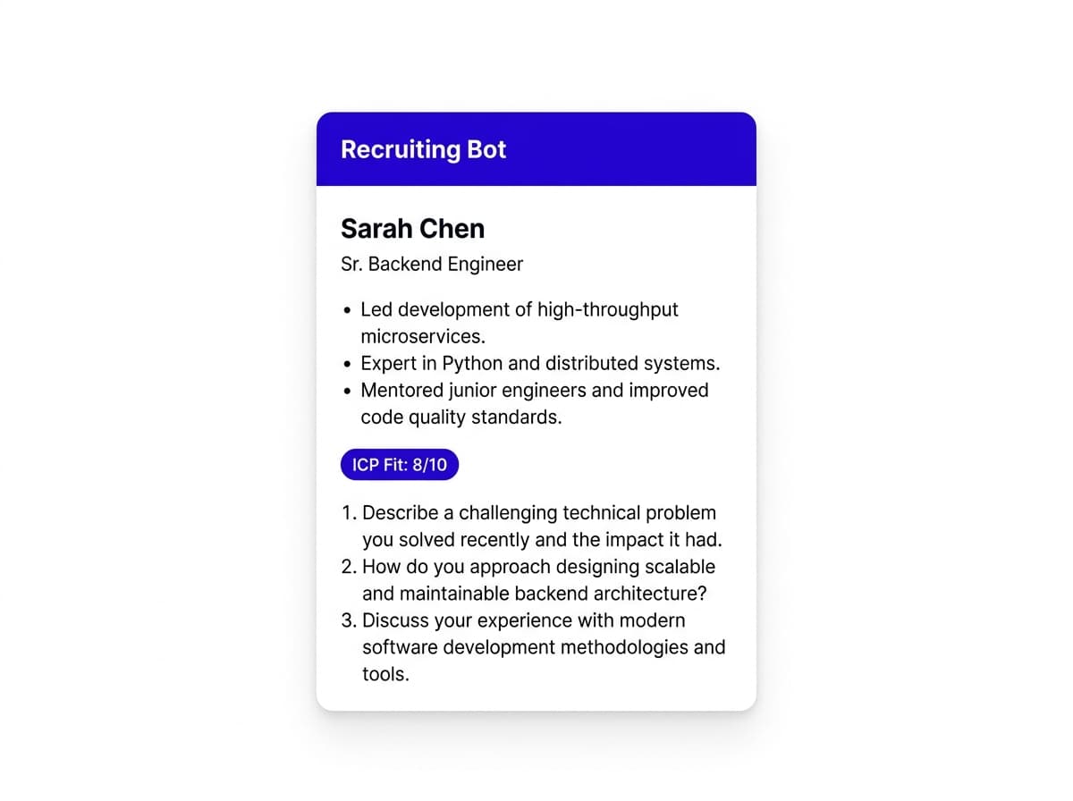 Carolyn delivers a structured candidate brief in Slack before the interview